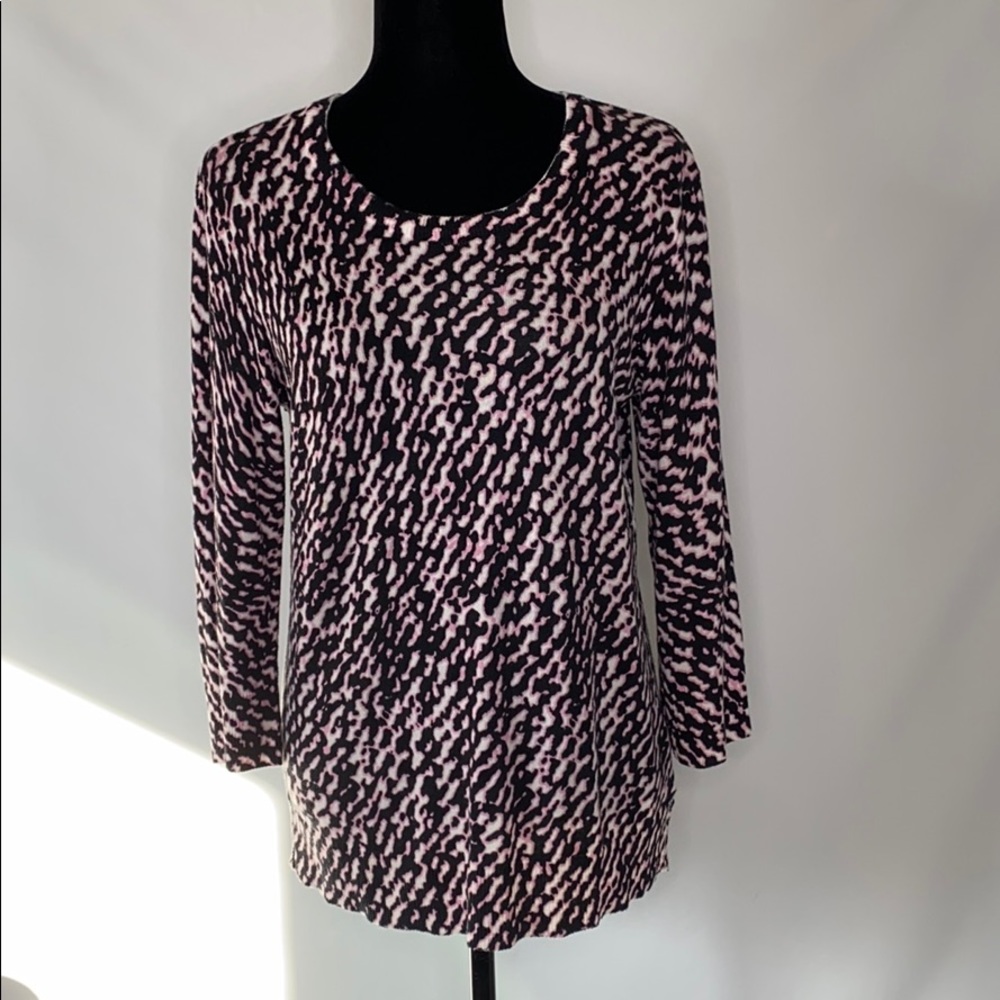 Dana Buchman Pink Animal Print Long Sleeve Sweater